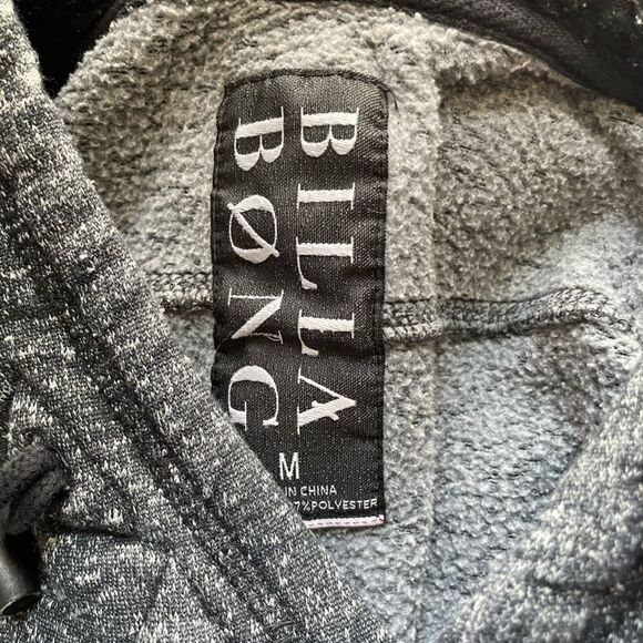 Billabong Men's Distressed Hoodie with Buttons Size Medium Dark Gray Surfer - Picture 5 of 6